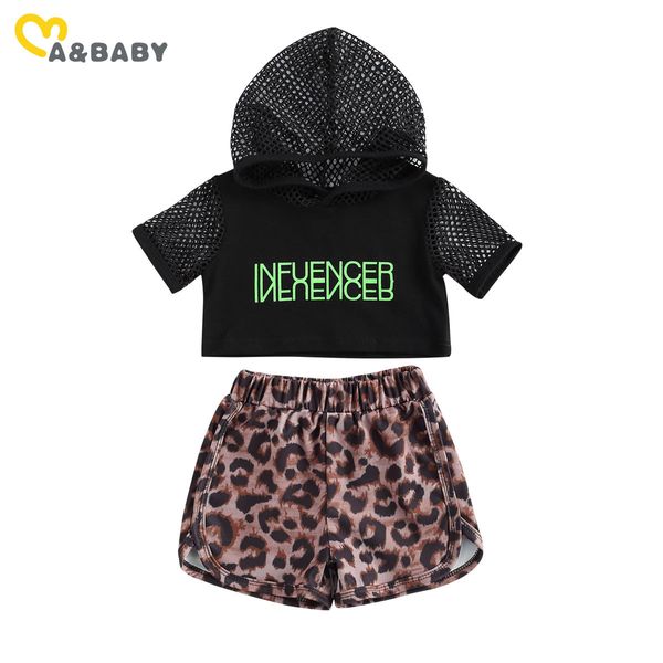 1-5 anni moda estiva capretto bambini vestiti per ragazza set lettera top con cappuccio pantaloncini leopardati abiti costumi neri 210515