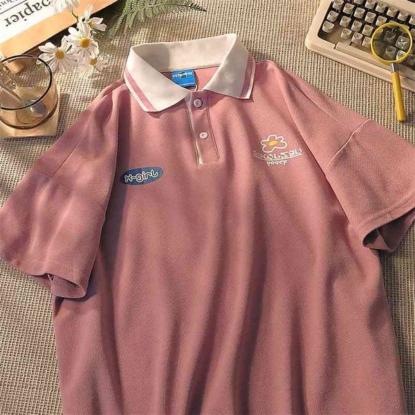 

polo t shirt for women cute printing cotton t shirt summer pink loose harajuku sweat short sleeve girls female ins 210722, White