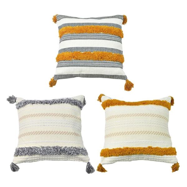 

pillow case morocco tufted throw boho tassels embroidery striped cushion cover