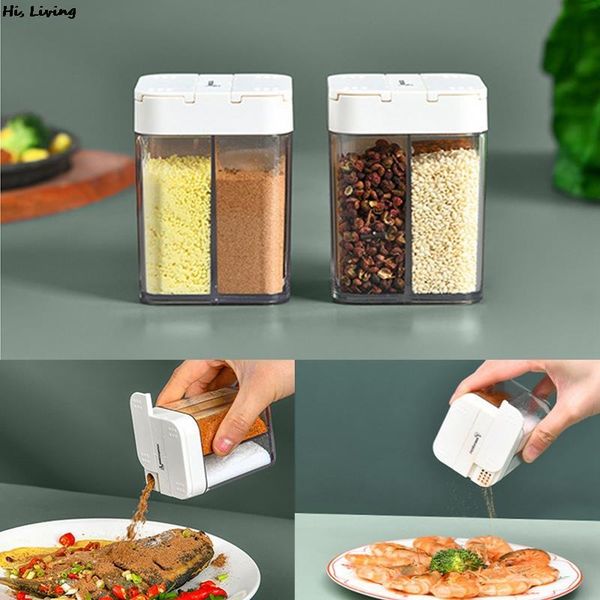 

storage bottles & jars 1pc spice box condiment bottle transparent shaker four-divided seasoning hand-press household kitchen supplies
