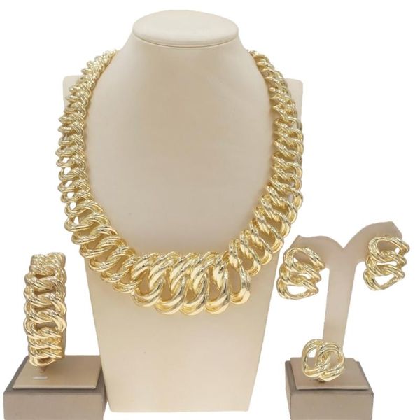 Orecchini Collana Yulaili Vendita Set di gioielli placcati in rame di lusso in oro brasiliano Set di quattro set italiani Regalo di nozze per feste da donna