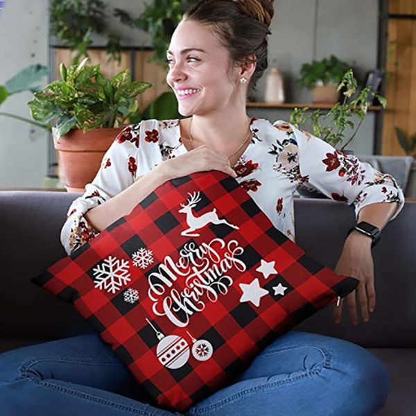 Weihnachtskissenbezug Leinen Amazon Creative Fashion Home Superweicher Kissenbezug Crossborder New Christmas Elk Leaves Flower Holidas Kissenbezüge Custom Make Logo