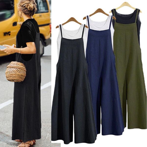 

women's jumpsuits & rompers casual loose linen pants cotton jumpsuit strap harem trousers overalls, Black;white
