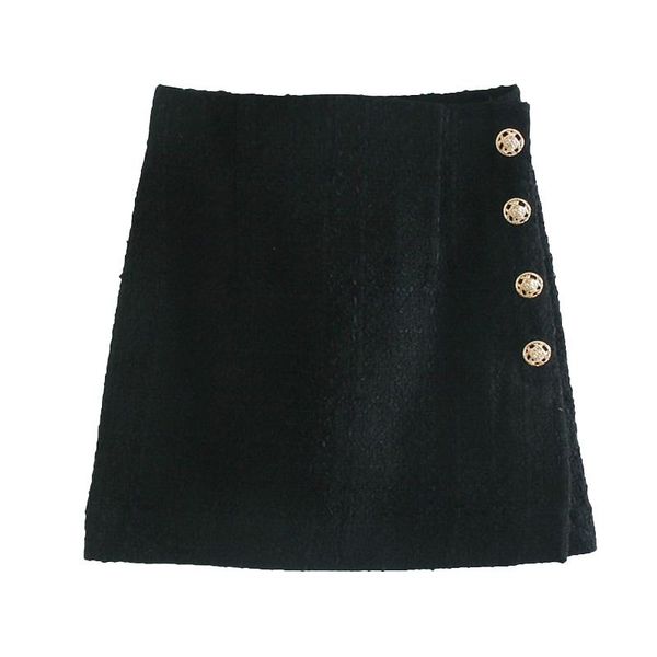 

elina casual a line skirts women fashion patchwork side button mini skirt elegant slim female ladies, Black