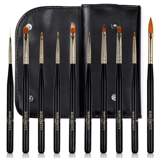 

nail brushes born pretty pro 10pc/set for nails manicure art painting pen drawing brush gel carving tools, Yellow
