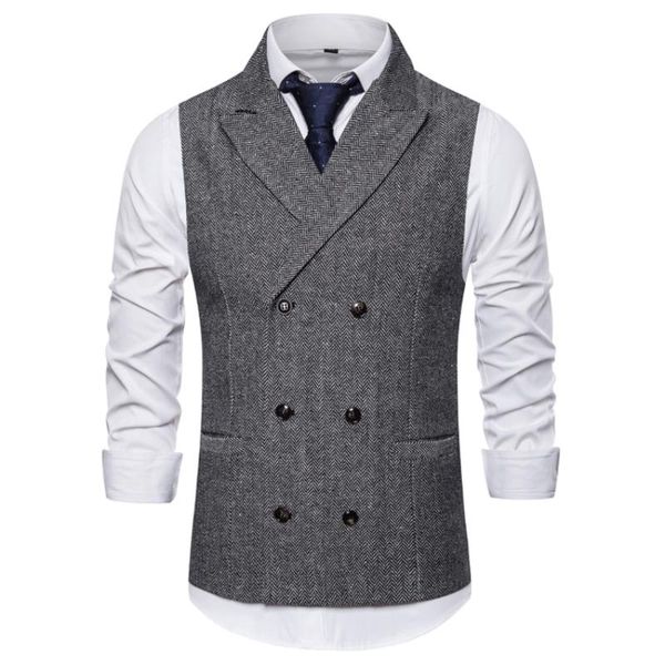 

men's vests spring and autumn fashion boutique casual herringbone double breasted suit vest formal groom wedding dress, Black;white