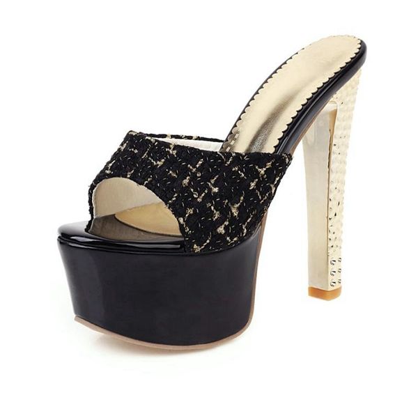 

plataformas mujer sandalias summer elegant 15cm ultra high heel women fish toe wedding party shoes big size 31-48 d-12 sandals, Black