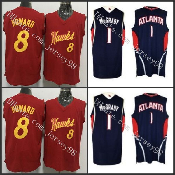 

atlanta hawks men #8 dwight howard #1 tracy mcgrady men retro jersey, Black