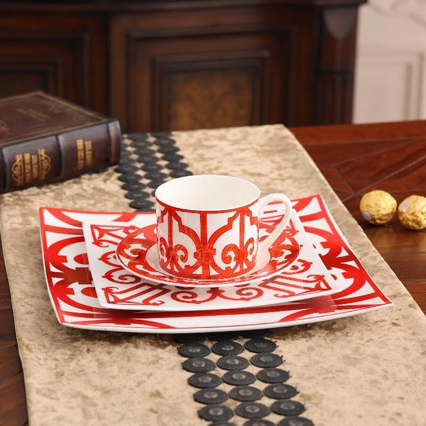 

dishes & plates european bone china plate square red iron window steak 4 pieces set model room household