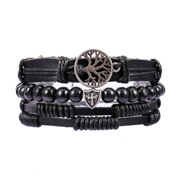 

charm bracelets 4pcs/ set black for men bangle adjustable length bohemia holiday male jewelry punk pulseira, Golden;silver