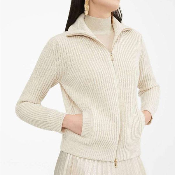 

sweaters women's zipper knit sweater 100% cashmere turn-down collar solid color loose simple autumn winter pockets ladies coat, White;black