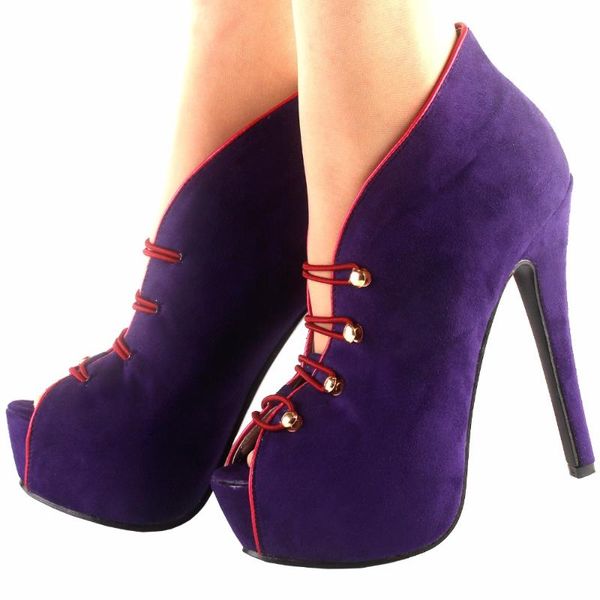 

story glam purple red two tone open toe platform stiletto ankle bootie pump dress shoes, Black