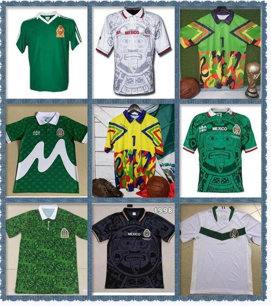 

mexico 1986 1998 retro soccer jerseys blanco hernandez ramirez sanchez 86 98 vintage football camisetas classic shirts kit, Black;yellow