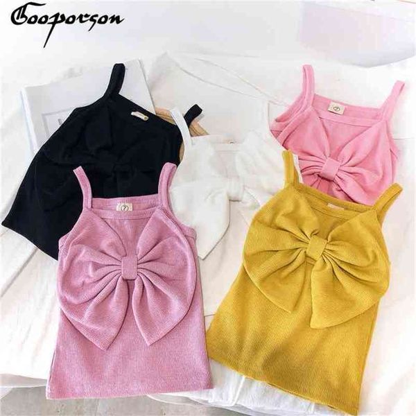 

gooporson fashion kids clothes big bow tie vest shirt korean little girls clothing beautiful children costume 3-7 years 210715, White;black