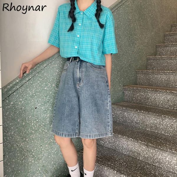 

women's shorts women summer blue solid street style ulzzang students simple high waist all-match casual ladies vintage fashion basic, White;black