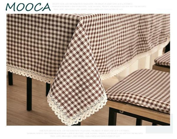 

pastoral cotton and linen plaid table cloth with lace coffee color1