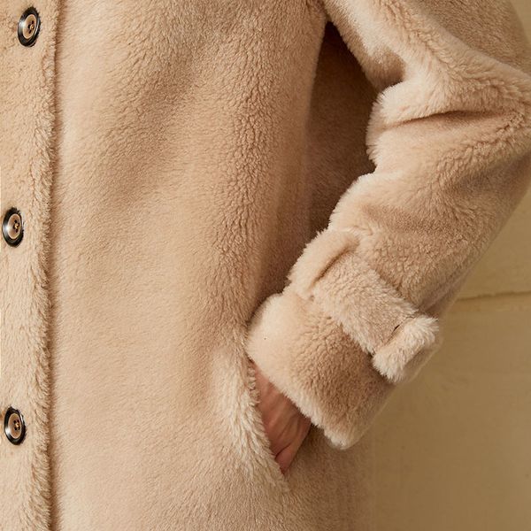 

women's fur & faux casaco minimalista de inverno feminino, pele lÃ£ pura com lapela, jaqueta camurÃ§a Ãºnica 12070553 pve1, Black