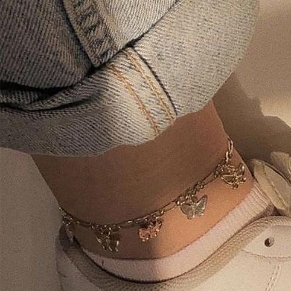

anklets 1 pcs simple women butterfly pendant gold anklet fashion birthday party female jewelry gifts, Red;blue