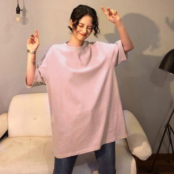 

t-shirts women korean style ins loose fashion cotton all-match womens clothing summer simple short sleeve solid bf women's t-sh, White