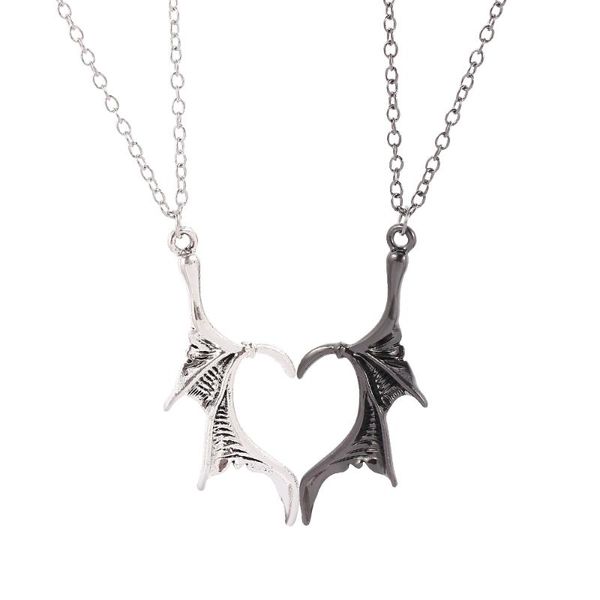 

pendant necklaces punk demon necklace gothic jigsaw heart couple set gifts for lovers jewelry accessories, Silver