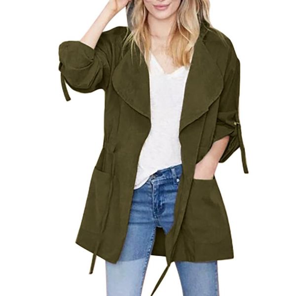 

women's trench coats fashion womens long sleeve pocket drawstring hooded coat windbreaker sobretudo casaco feminino moda cortaviento, Tan;black