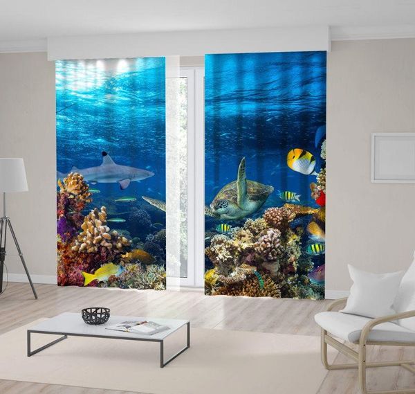 

curtain & drapes underwater coral reef landscape deep blue ocean with colorful fish navy yellow purple