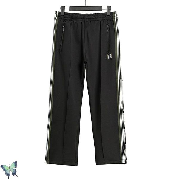 

butterfly embroidered sweatpants men women loose cotton awge striped drawstring zipper pocket trousers men's pants, Black