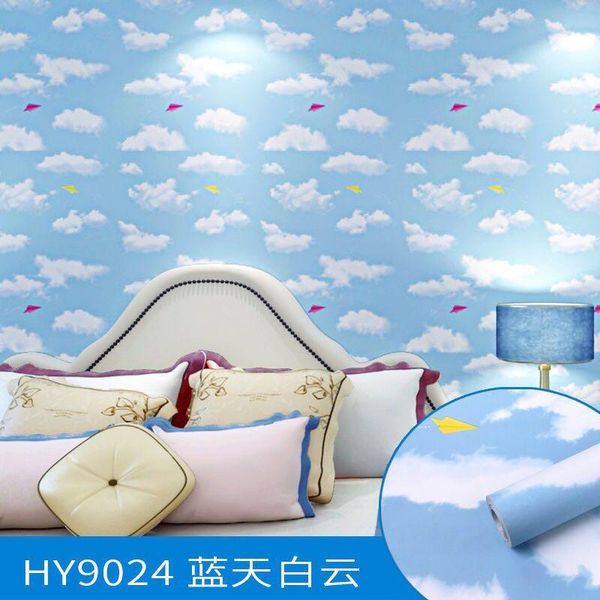 

blue color cartoon wallpaper pvc self adhesive for kids room decoration mood and clound hello cat wall paper cute design wallpapers