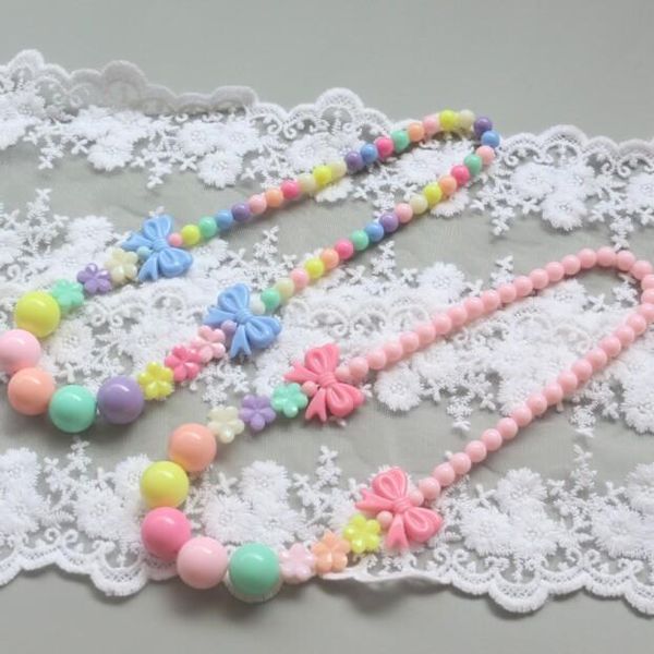 

pendant necklaces cute handmade colorful beads chain bow necklace for children kids chokers accessories fashion year jewelry gifts, Silver
