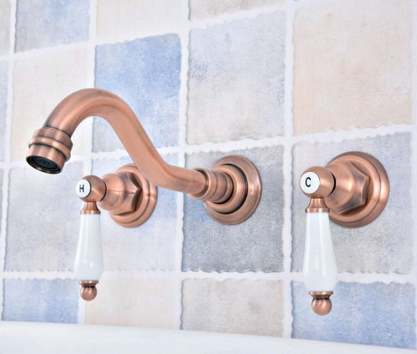 

bathroom sink faucets antique red copper brass wall mounted dual handles widespread 3 holes basin tub faucet mixer water taps msf526