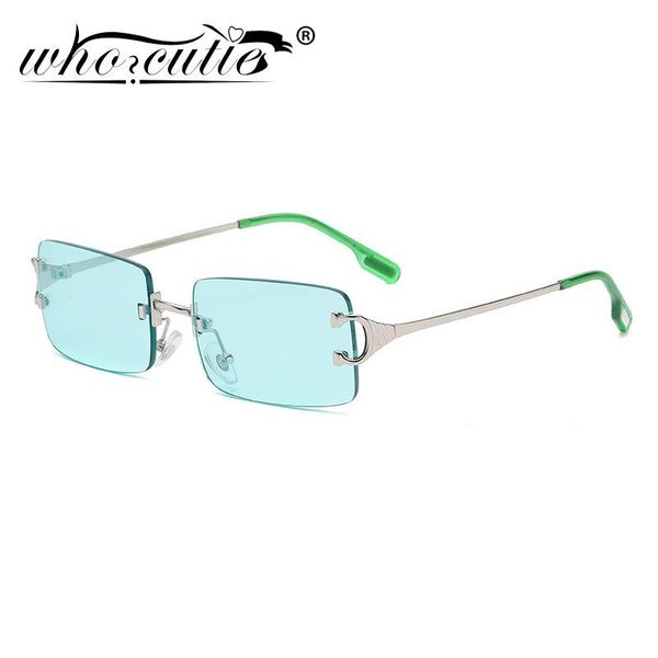

sunglasses who cutie vintage green rimless rectangle women metal square sun glasses gradient lens frameless shades oculos uv400, White;black