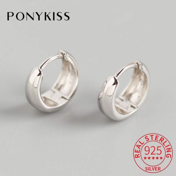 

ponykiss genuine s925 sterling silver glossy wide minimlist hoop earrings women party fine jewelry accessories classic gift, Golden;silver
