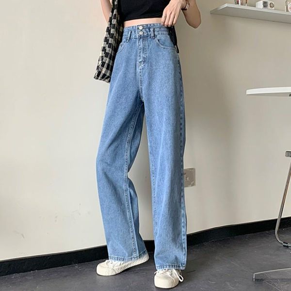 

women's jeans high waist denim floor pants fashion wide leg straight y2k baggy ripped vintage clothes pantalones de mujer, Blue