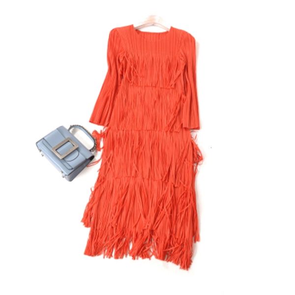 

dress fashionable tassel fold pure color three quarter straight es, Black;gray