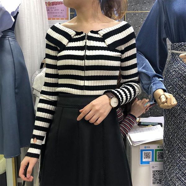 

women's sweaters korean autumn women ruches patchwork sweater 2021 fashion casual long sleeveo neck knitted pullover ladies winter all, White;black