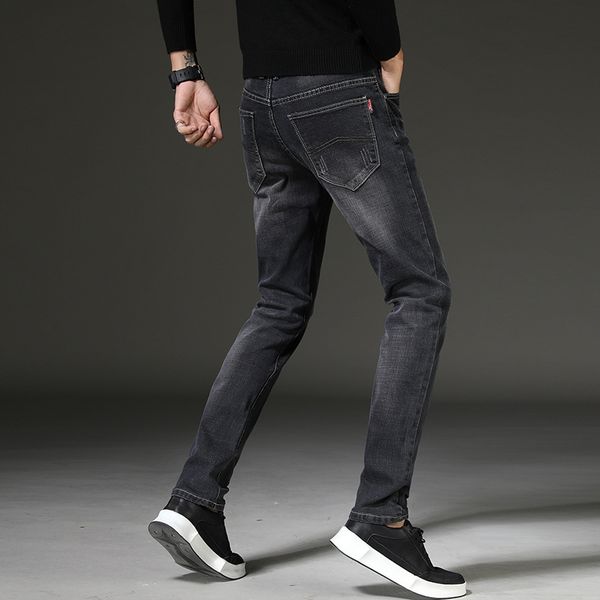 

spring and summer elastic jeans korean trend slim small straight versatile pants men's youth, Blue
