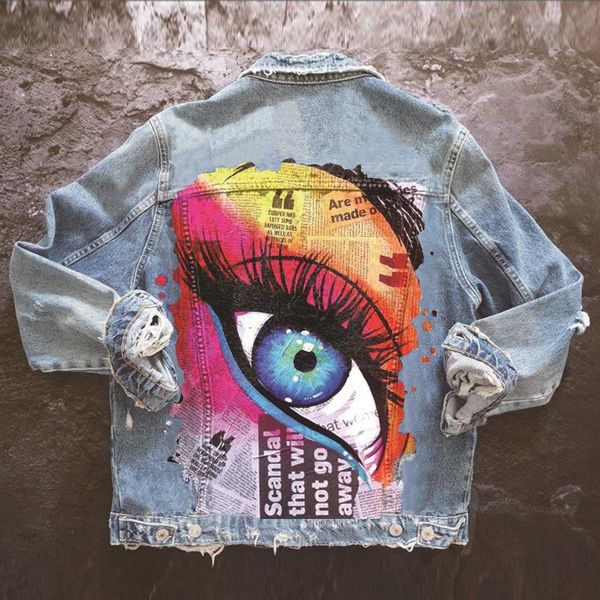 

women's jackets denim jacket women big eyes european and american cowboy women's high street hip hop loose winter clothes, Black;brown