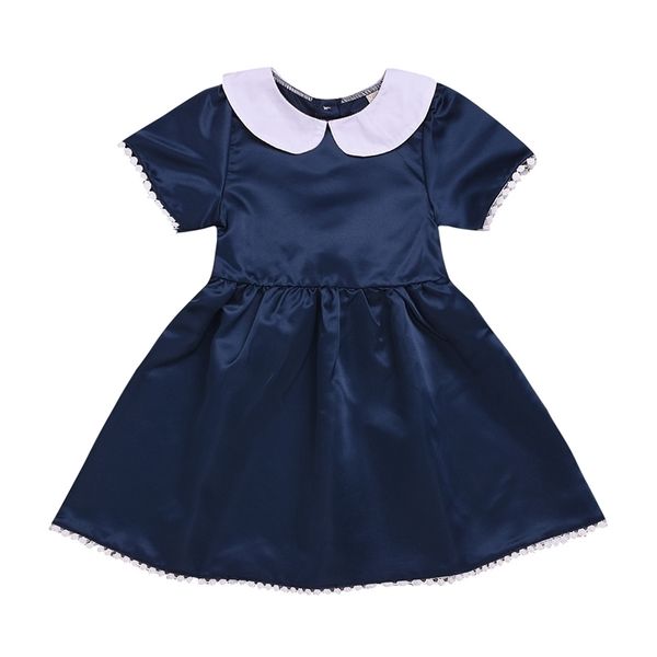 

girls' navy blue bow white baby collar lace dress princess dress, Red;yellow