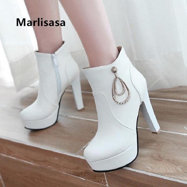 

marlisasa women cute sweet black pu leather plus size boots lady cool comfortable white damskie buty f6050
