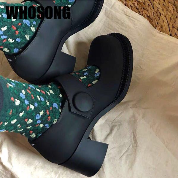 

dress shoes autumn women platform woman round toe ladies fashion high square heels female orange pumps mary jane 2021, Black