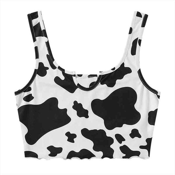

cute cow print women tank sleeveless crop summer casual o neck vest female streetwear mujer chaleco a40, White