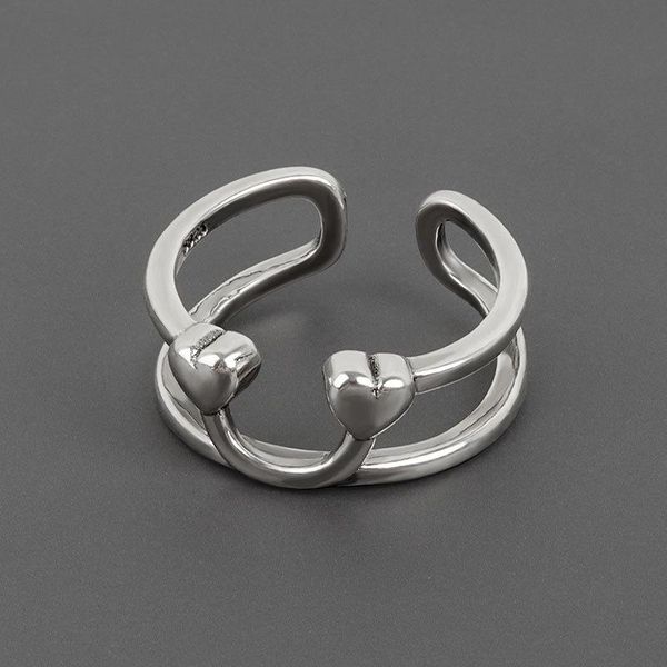 

cluster rings 925 sterling silver smile love heart for women trendy creative hollow irregular geometric couple wedding jewelry gifts, Golden;silver