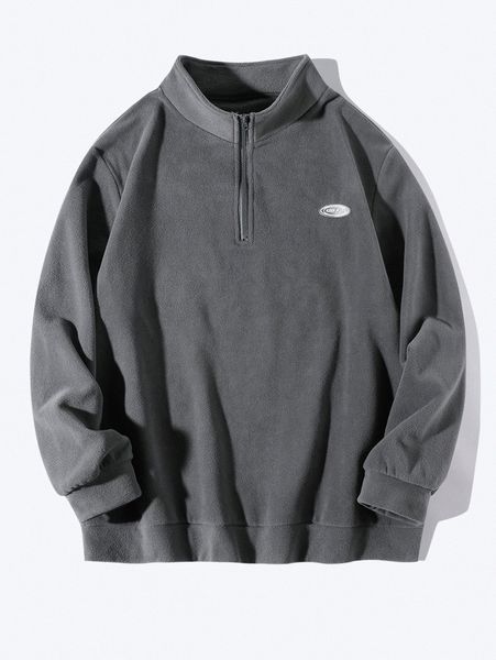 

extended sizes men patch detail half zip fleece sweatshirt e7lh#, Black