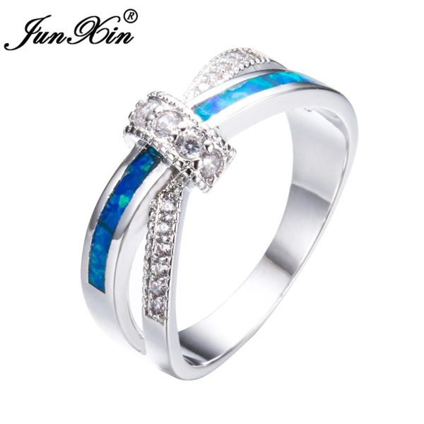 

wedding rings junxin fashion female blue fire opal ring white gold filled jewelry vintage party engagement for women, Slivery;golden