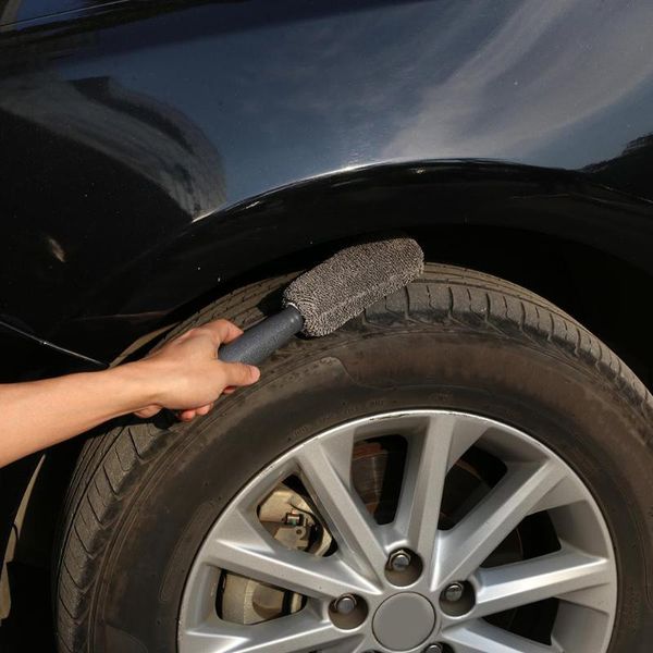 

car sponge grey superfine fiber long handle tire brush microfiber wheel rim plastic cleaning washing tool