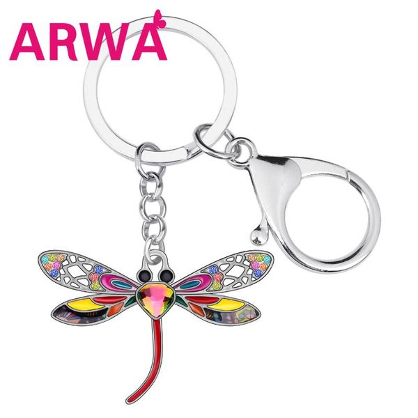 

keychains arwa enamel alloy rhinestone floral dragonfly ring car purse bag decoration key chain for women girl teen fashion gift, Silver
