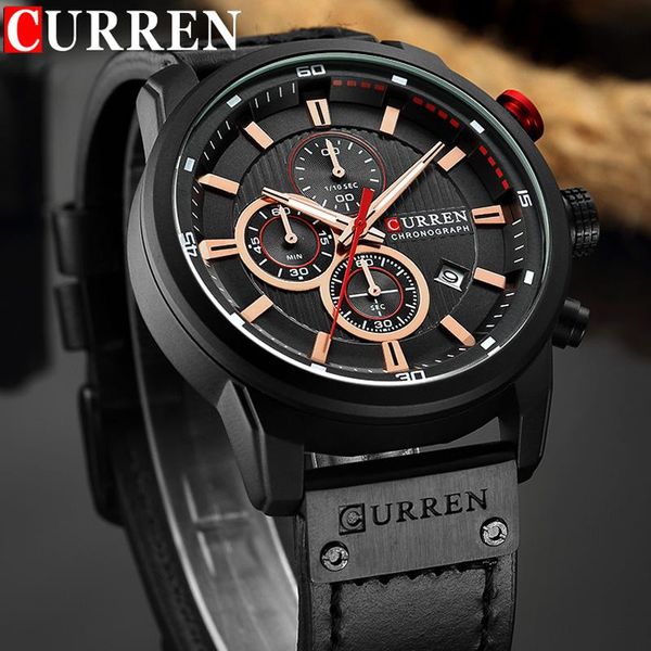 

wristwatches relogio masculino curren men watch chronograph waterproof sport male clock leather military wristwatch 8291, Slivery;brown