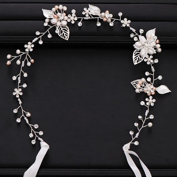 

trendy wedding hair accessories silver color leaf flower freshwater pearl headband bridal hair accessories handmade headweardio chan contact, Golden;white
