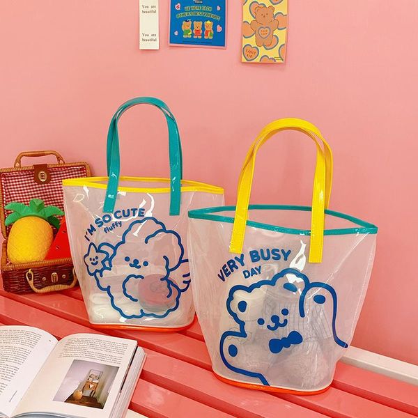 

evening bags 1pc cute bear shopping bag transperant waterproof handbag girls travel beach women wash