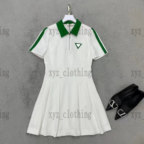 

22ss designer polos dress short sleeve shirt womens shirts color matching dresses summer vintage print high-end polo collar waist drawstring, Black;gray